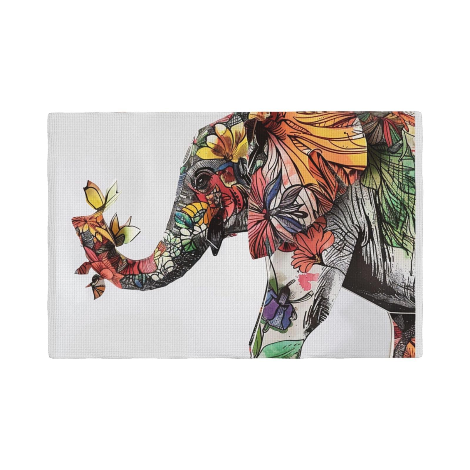 Elephant Print Placemats Set, Heat Resistant Washable Placemat 12x18in Table Mats for Party Kitchen Dining Table Decoration Indoor Outdoor, Six Piece