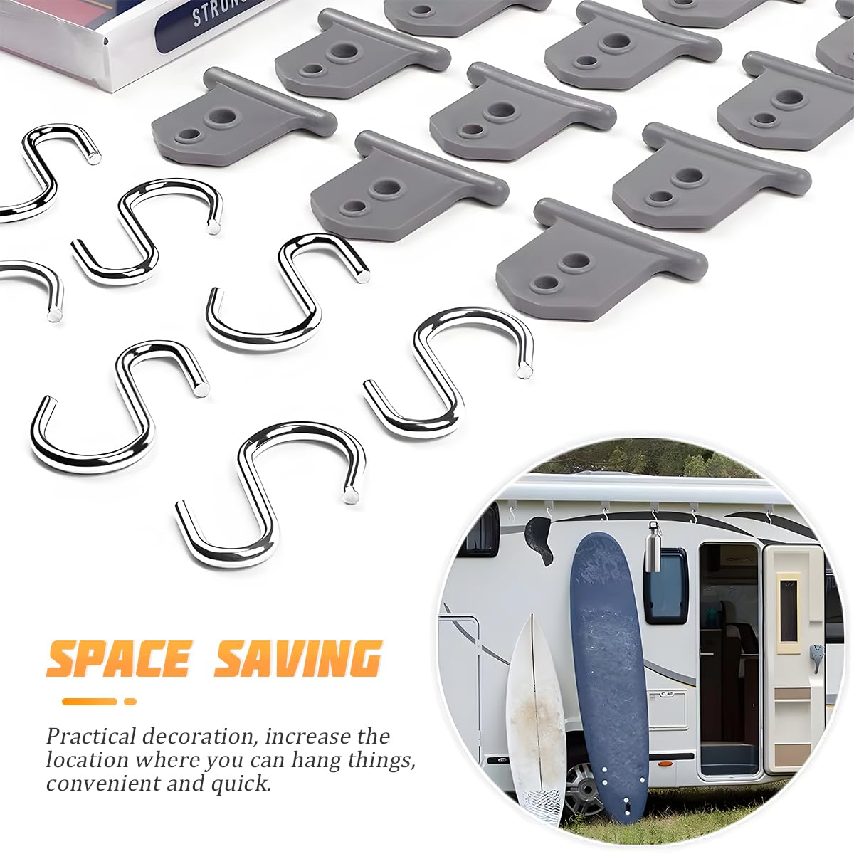 JNNJ 16 Pezzi Ganci per Tende da Campeggio, Ganci per Tende da Sole con Gancio a S, Gancio per Tenda da Sole per Camper, per Camper, Roulotte, Campeggio, Giardino, Interni ed Esterni(Grigio)