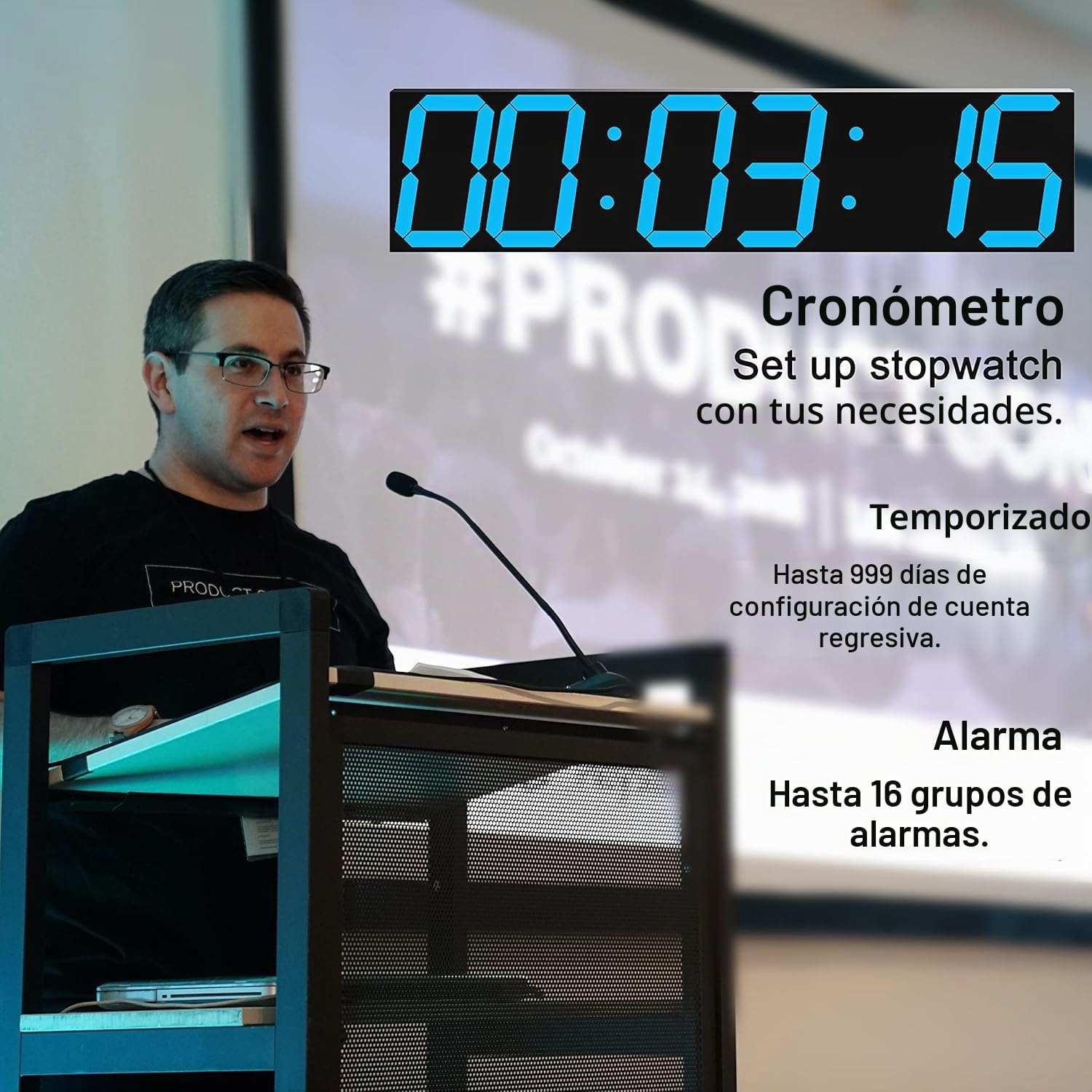 CHKOSDA Reloj Digital LED de Gran tamaño con atenuador automático, Gran Temporizador de Cuenta Regresiva con Control Remoto, 27.5 Pulgadas de Ancho, 6 dígitos, Fecha y Temperatura (Azul Hielo)
