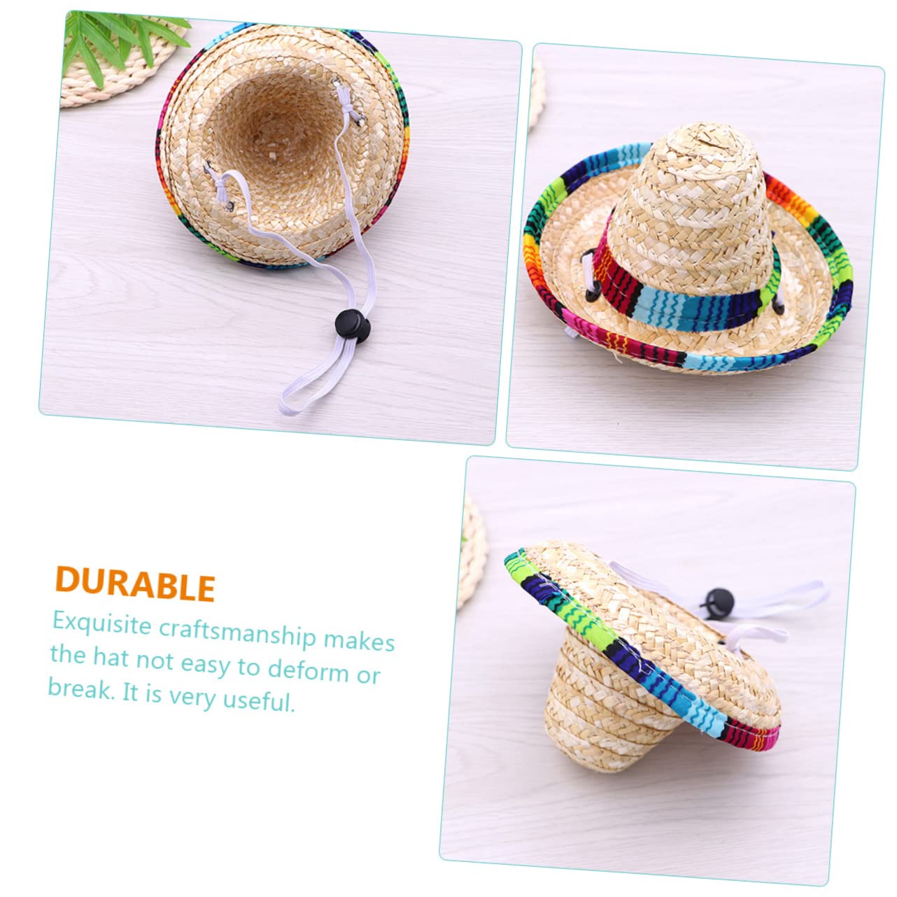 GALPADA 2Pcs Mini Woven Dog Sombrero Hat with Elastic Band Pet Costume Party Decoration for Dogs and Cats for Birthdays and Celebrations