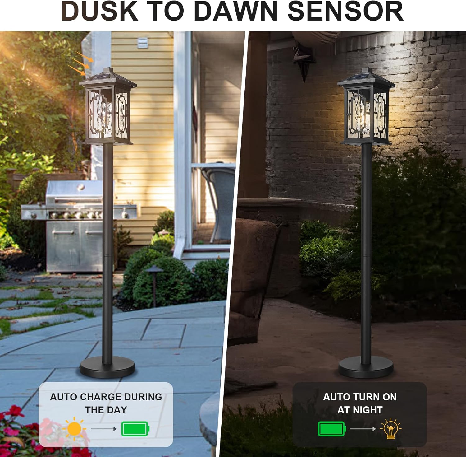 42.5 Inch Post Lights Solar Powered with Remote Control, Cordless Solar Floor Lamp Waterproof LED Portable Pathway Light Fixtures Dusk to Dawn Pole Lighting for Garden, Path, Yard, Patio