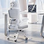 TRALT Ergonomic Office Chair - Desk Chair with Adjustable Headrest Lumbar Support Computer Chair - Mesh Comfy Chair with Flip-up Armrests - Gaming Chairs for Adults Home Office (Leather, Pink)