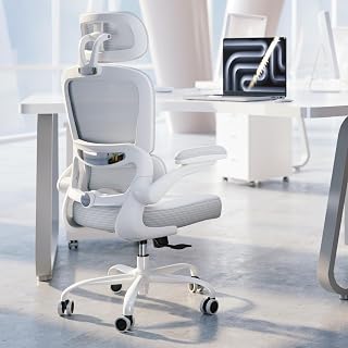 TRALT Ergonomic Office Chair - Desk Chair with Adjustable Headrest Lumbar Support Computer Chair - Mesh Comfy Chair with Flip-up Armrests - Gaming Chairs for Adults Home Office (Leather, White) - Amazon product rated Grade B