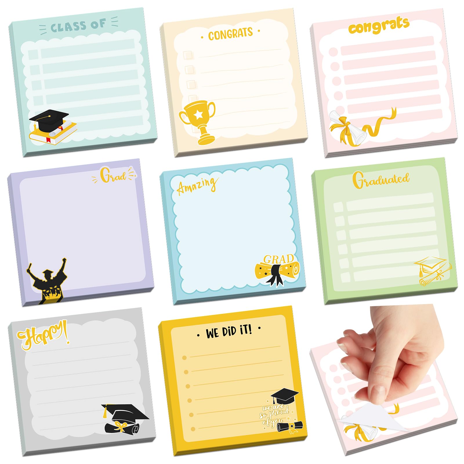600Pcs Graduation Sticky Notes, Self-Adhesive Class of 2025 Congrats Grad Note Pads Graduation Memo Notes Graduates Notepads for Home Office School