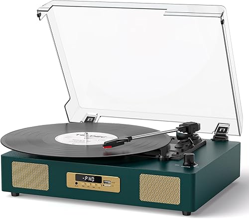 Miniatura 7 de Tocadiscos de vinilo Bluetooth con dos altavoces incorporados, transmisión por correa de grabación USB, tocadiscos de 3 velocidades para discos