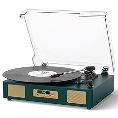 DANFI Audio Vinyl Record Player with Enhanced Speakers, Wireless Bluetooth Playback, USB/SD Recording, 3-Speed Belt Drive Turntable, Vintage LP Player Support RCA Output AUX Input EQ,Dark Green