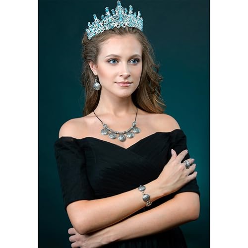 Miniatura 9 de VELSCRUN Tiara de cristal azul para mujeres y niñas, corona de princesa con peines para decoración de fiesta de cumpleaños, regalo de cumpleaños