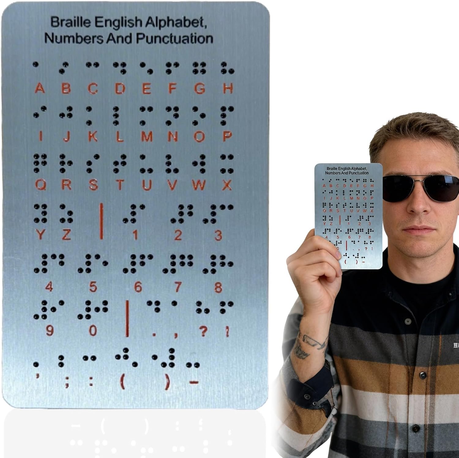 Braille Alphabet Board,Braille Alphabet & Number Board with Raised Dots Numbers & Punctuation Learning Letter Fingerboard for Beginners Teaching Aid Blind Adults Children