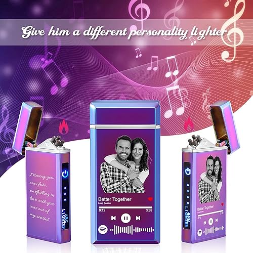 Vista 20 de Encendedor de canción con código de Spotify personalizado, encendedor de arco eléctrico a prueba de viento, interruptor táctil grabado