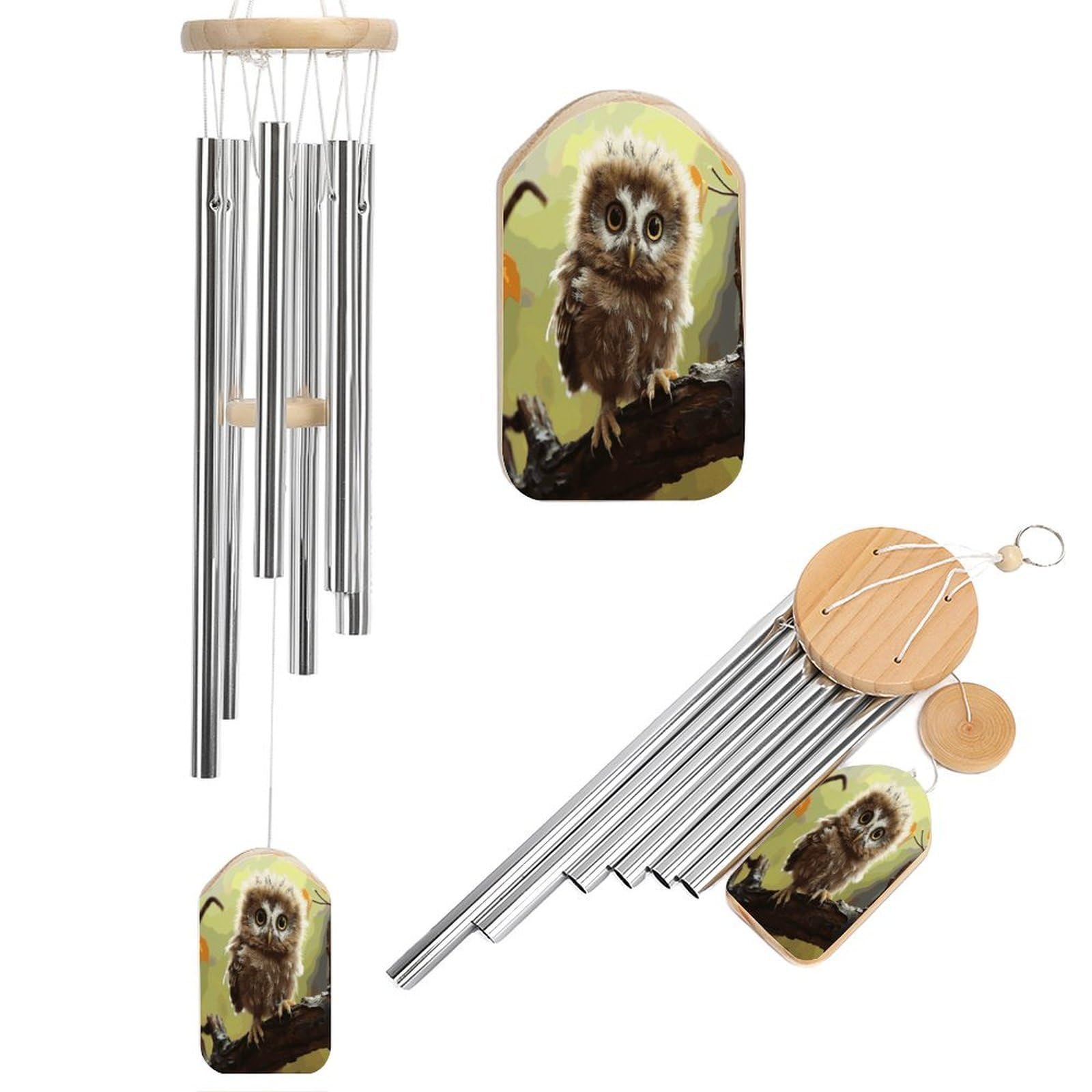 Real Cute Baby Owls Wind Chimes for Outside Personalized Sympathy Wind-Chime with 6 Tuned Tubes Elegant Aluminium Wind Chimes Memorial Windchimes Best Gift 20.5"