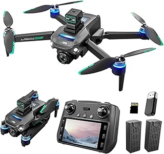 Drone GPS Avec Caméra 1080P Moteur Brushless,Télécommande avec Écran 4.5 Pouces,Caméra ESC 120°,Transmission FPV 5G,20 * 2 Minutes de Vol,Carte SD,260G
