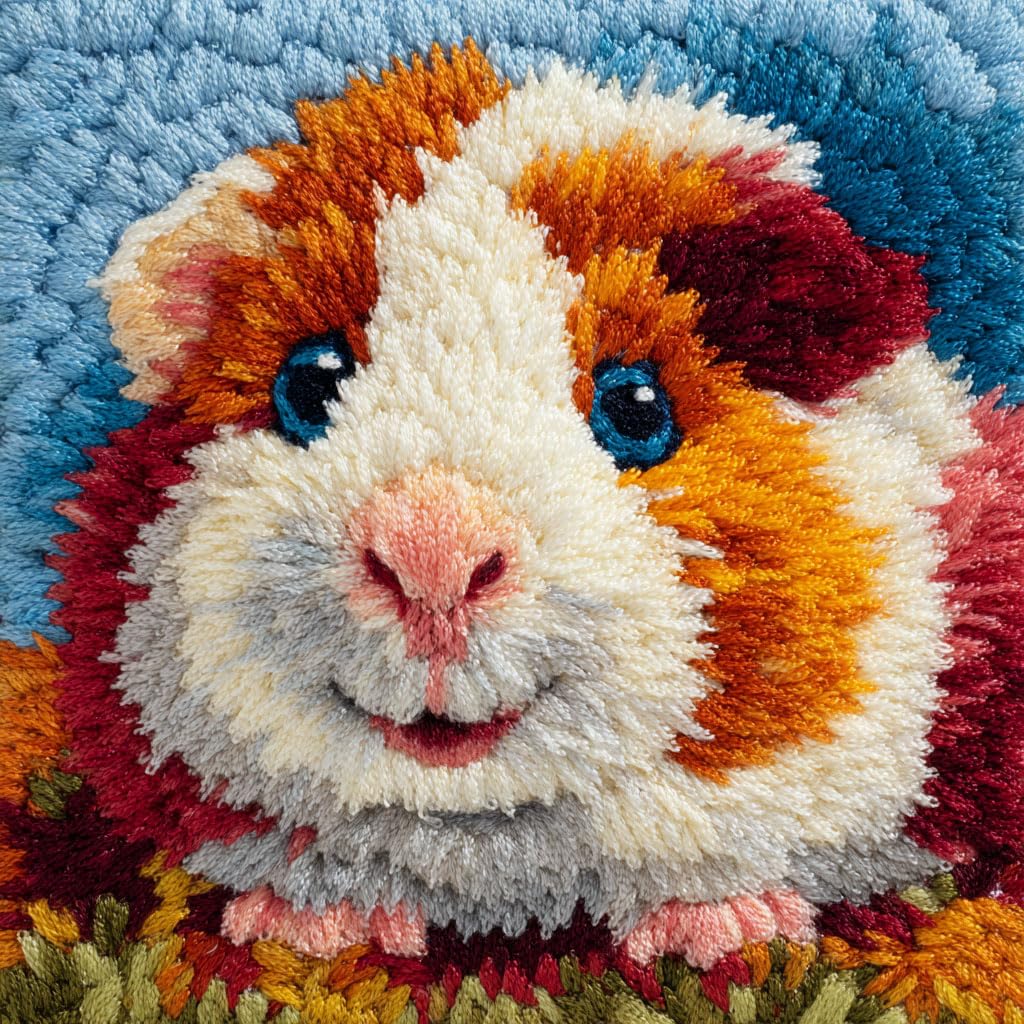 Ambattery Latch Hook Cushion Kits-D Latch Hook Cushion Kits For Adults Beginners Animal Guinea Pig Pillow Cover Making Crochet Craft Kits Pre Printed Canvas Wool Yarn Diy Sofa Home Decor 17X17in
