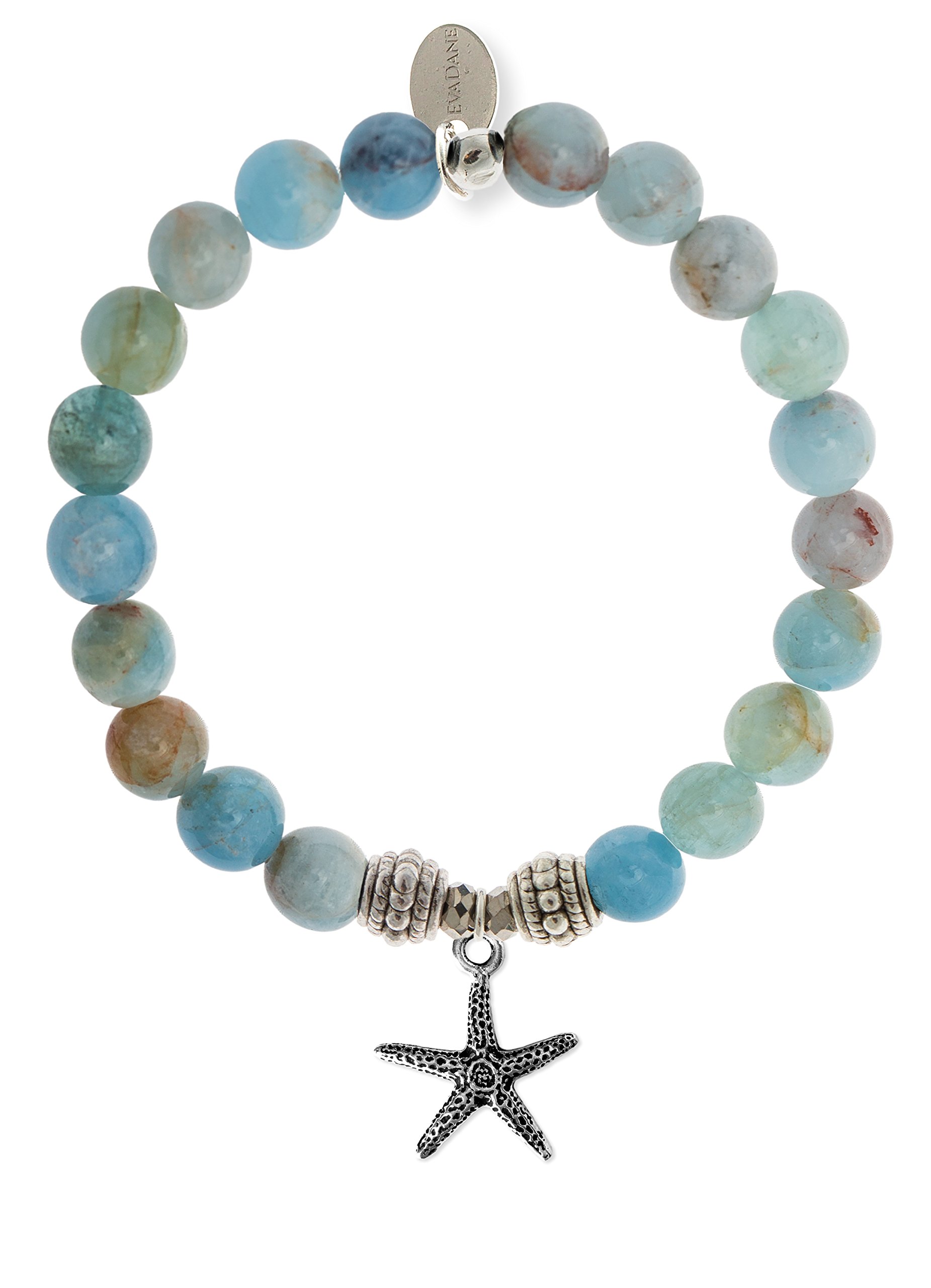 EvaDaneNatural Aquamarine Beryl Gemstone Rope Bead Starfish Charm Stretch Bracelet