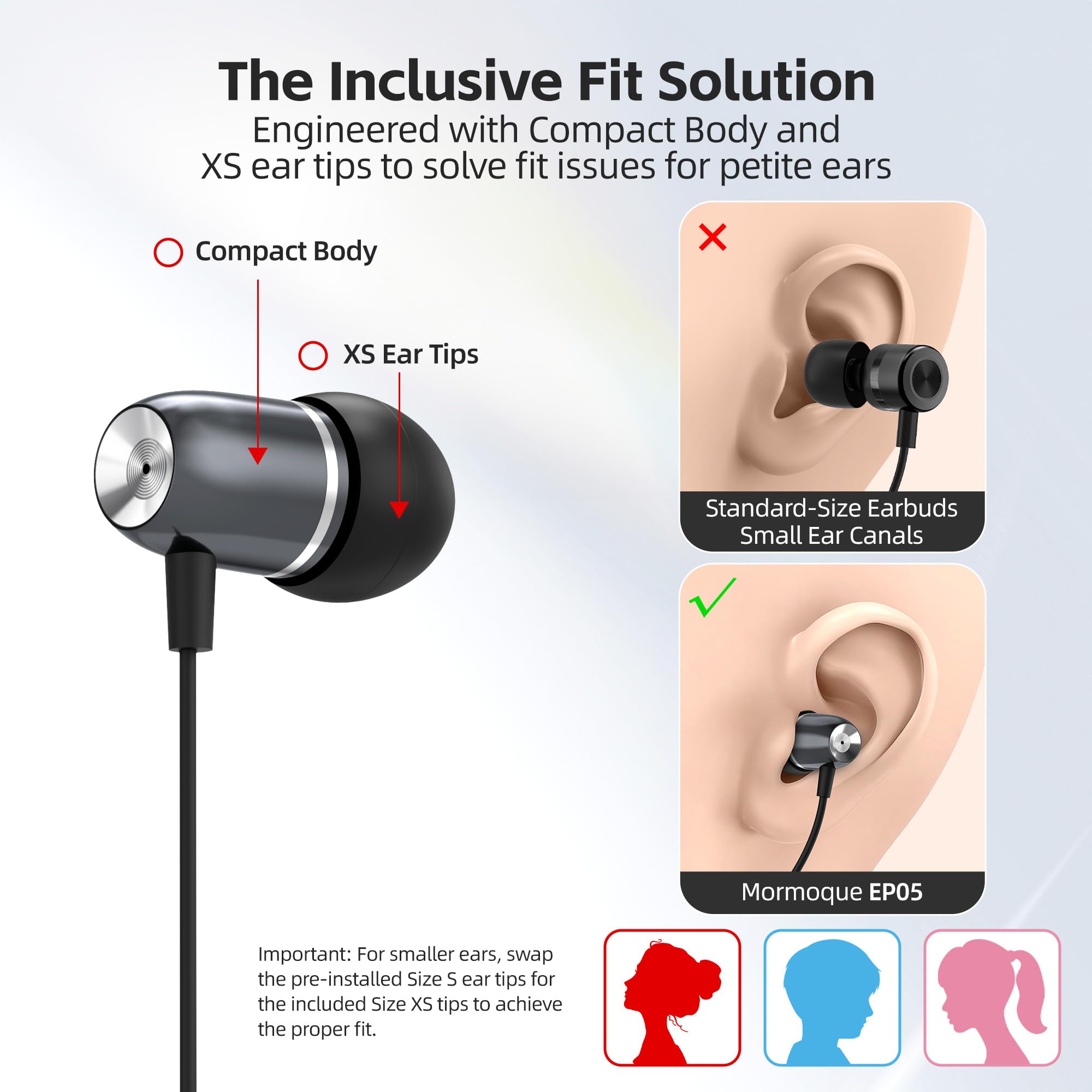 MORMOQUE EP05 - Confezione da 5 auricolari con cavo, jack da 3,5 mm, con isolamento acustico, cuffie in-ear con microfono, bassi HD, per piccole orecchie, per donne, adolescenti, ragazzi e adulti