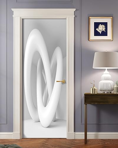 Miniatura 5 de FLFK Adhesivo mural para puerta, blanco moderno, despegar y pegar, tamaño combinado 32 x 80 pulgadas, dividido en 2 piezas