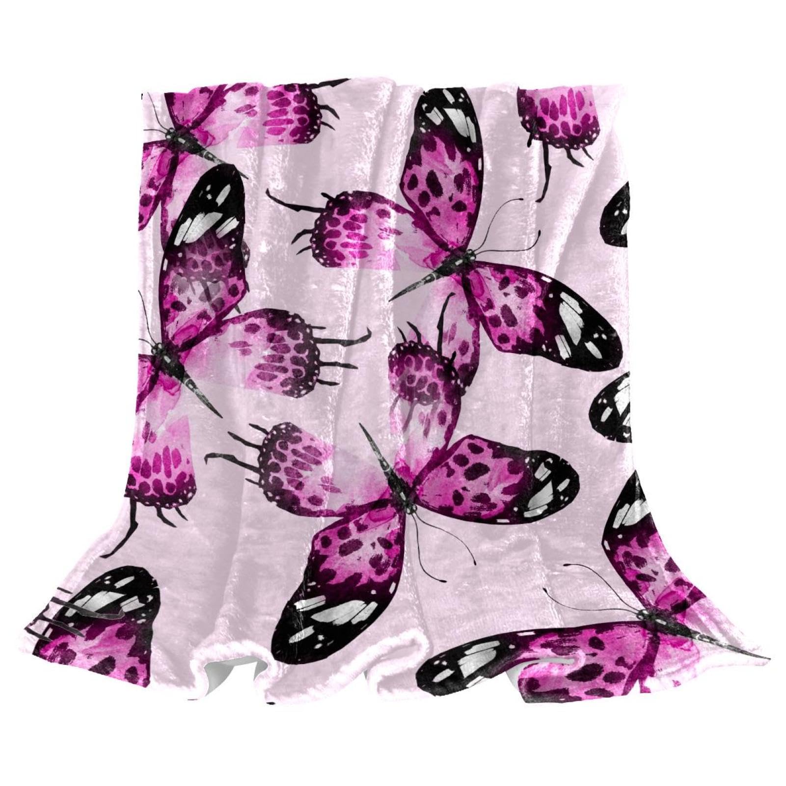 Couverture polaire papillon violet microfibre douce lit divan