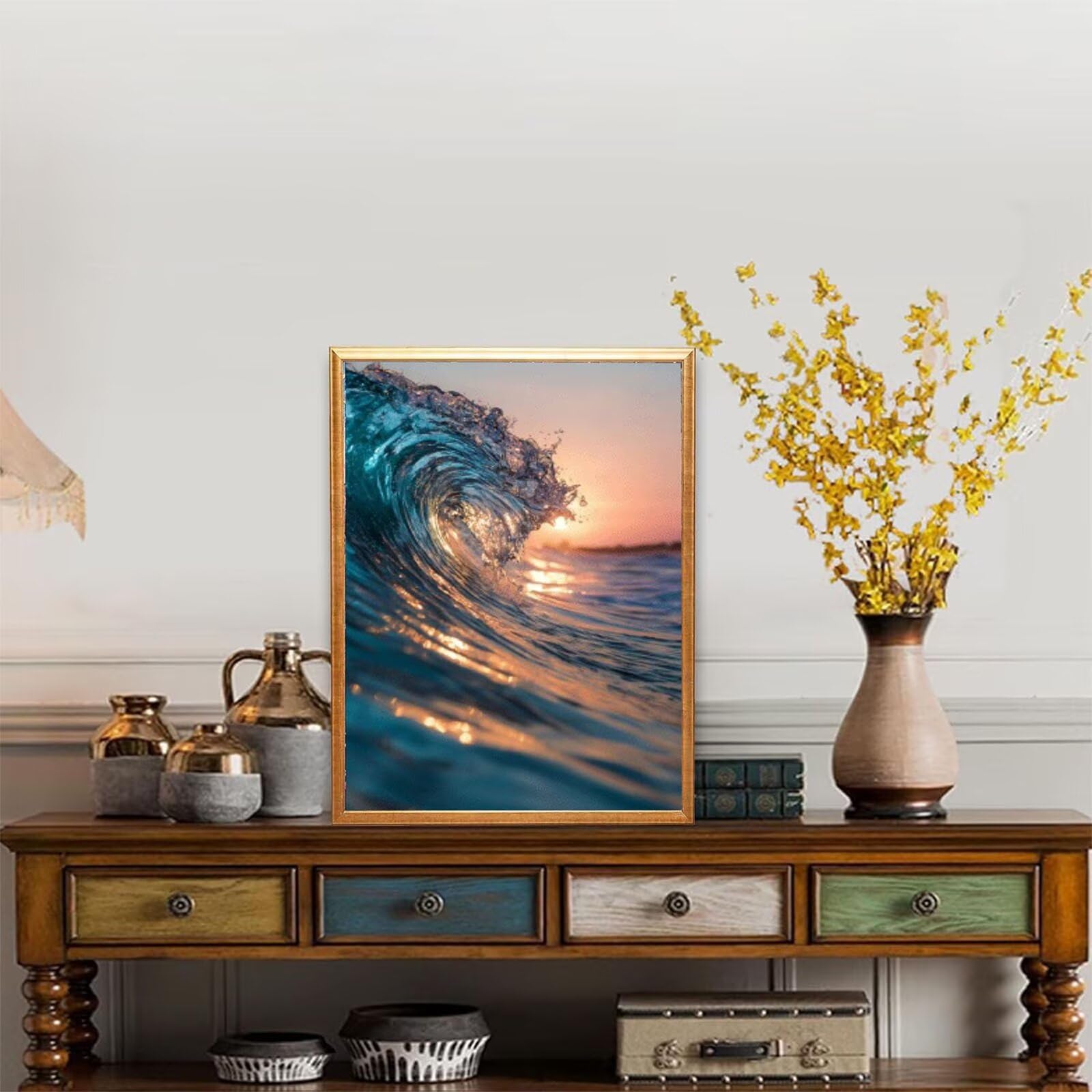 Diamond Painting Welle 90x120cm für Erwachsene, Kreativ-Set mit Zubehör, Diamant Malerei Landschaft Bilder, Bastelset für Frauen, Stressabbau Relaxation, Daiments Painting Deko Geschenk. H-1368