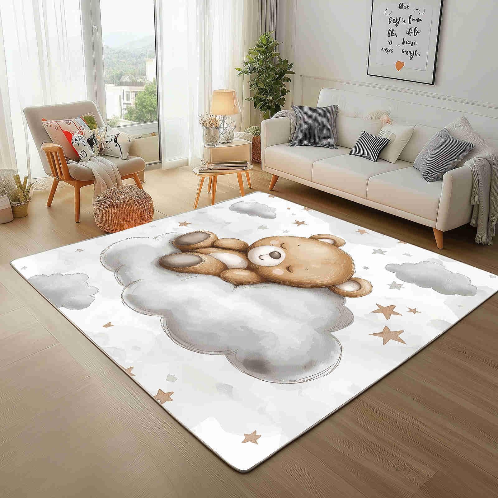 Dywaniki dla dzieci z motywem kreskówkowym miś, 200 x 250 cm, urocza chmura, zmywalny, dywanik do pokoju dziecięcego, sypialni, salonu, antypoślizgowa mata podłogowa do pokoju zabaw