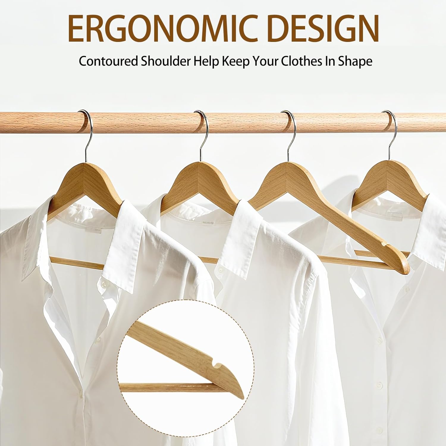 30 Pack Wooden Hangers, Solid Wood Coat Hanger with 360 Swivel Hook, Smooth Finish 17.5 Inch Clothes Hanger with Shoulder Groove for Shirts, Pants, Suits, Jackets, Dresses, Sweaters, Natural