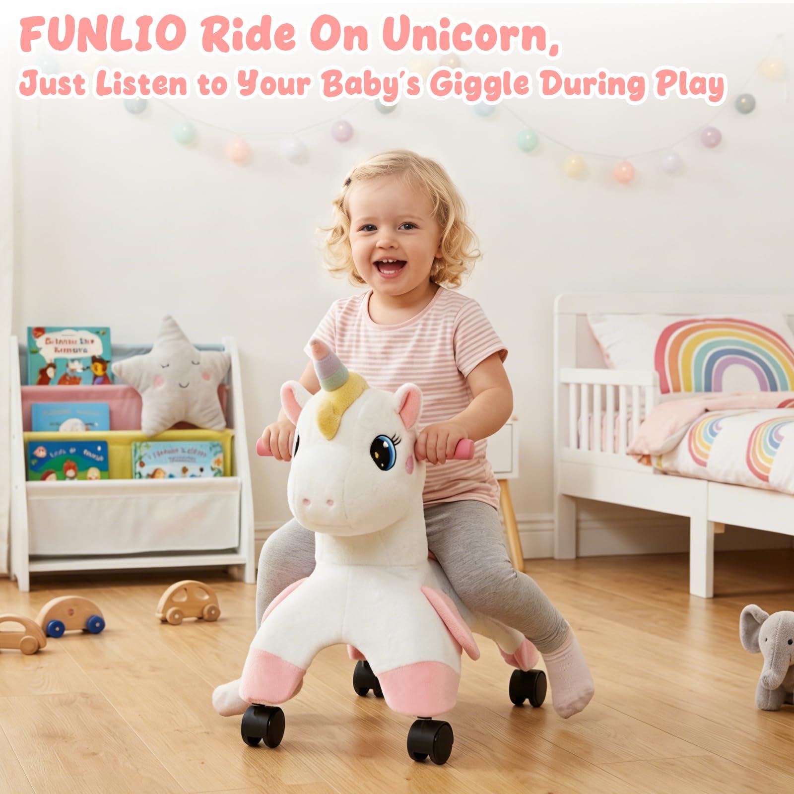FUNLIO Licorne Porteur Enfant 1-3 ans Roues Pivotantes 360° Développer Équilibre Coordination Intérieur Extérieur Facile Assembler
