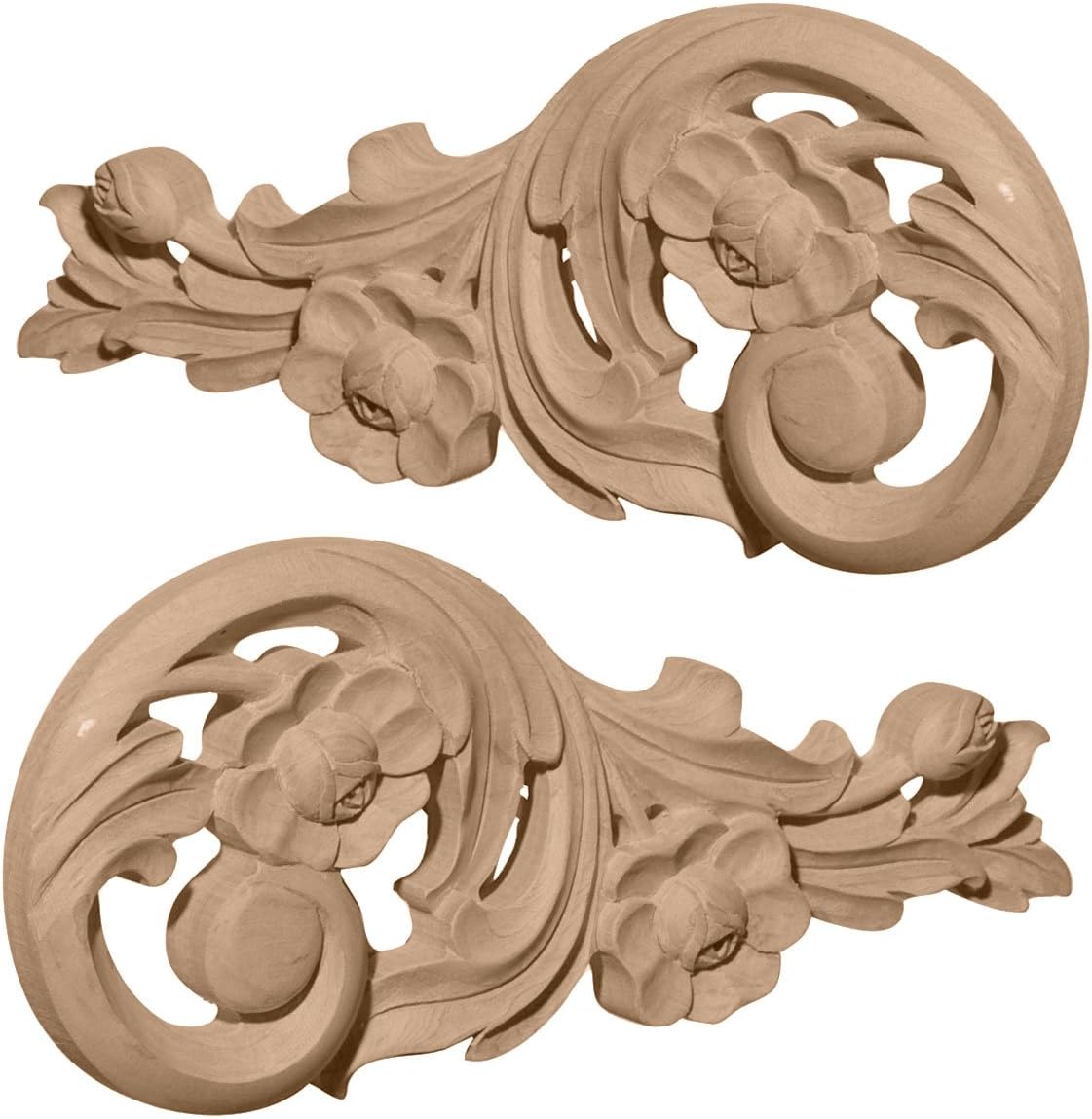 Ekena Millwork 9 3/4"W x 4 3/4"H x 3/4"D (Each Side) Medium Springtime Scrolls (Pair), Maple (4-Pack)