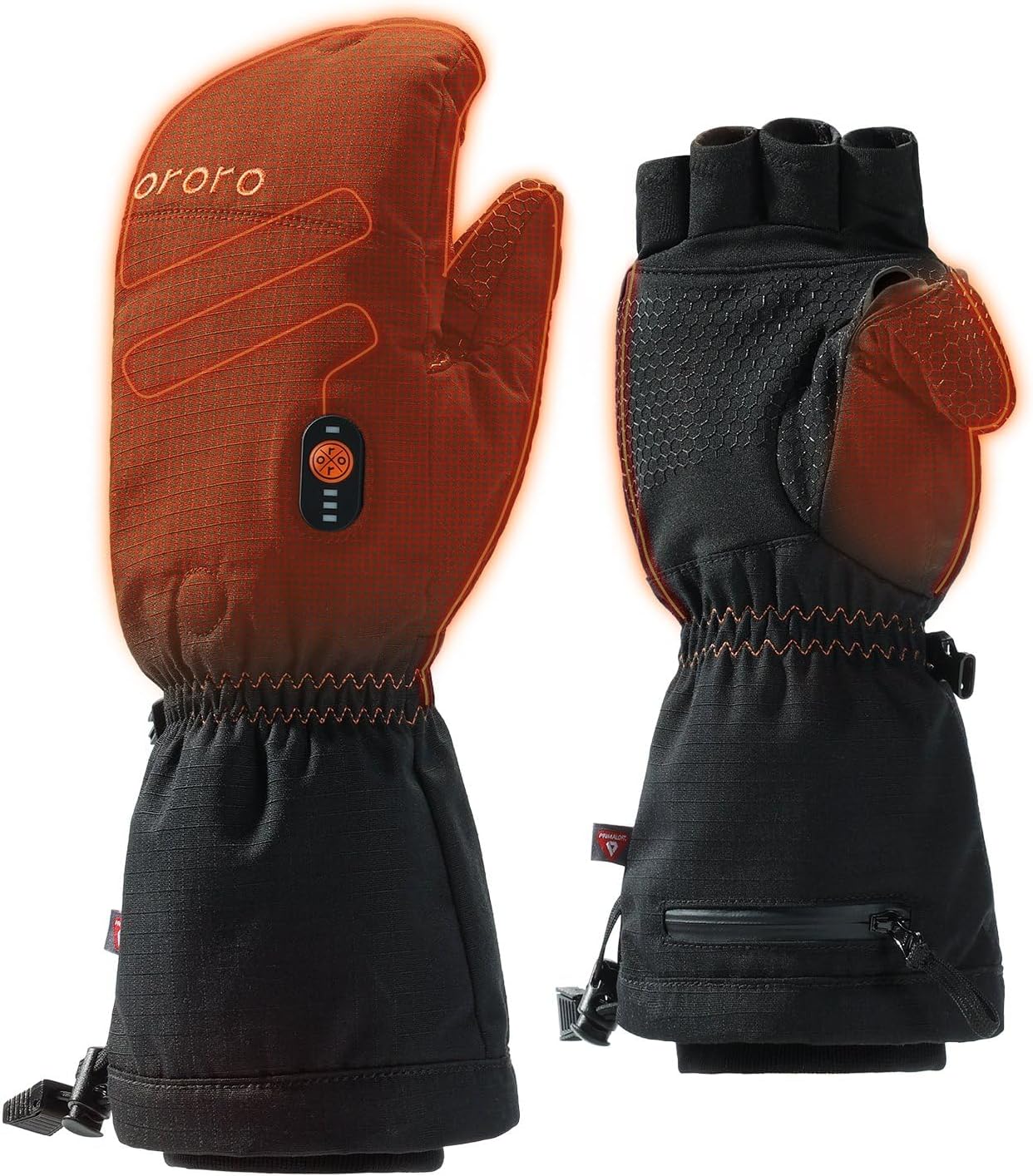 ORORO Heated Convertible Mittens with PrimaLoft Insulation, Fingerless Flip Top Gloves with Battery