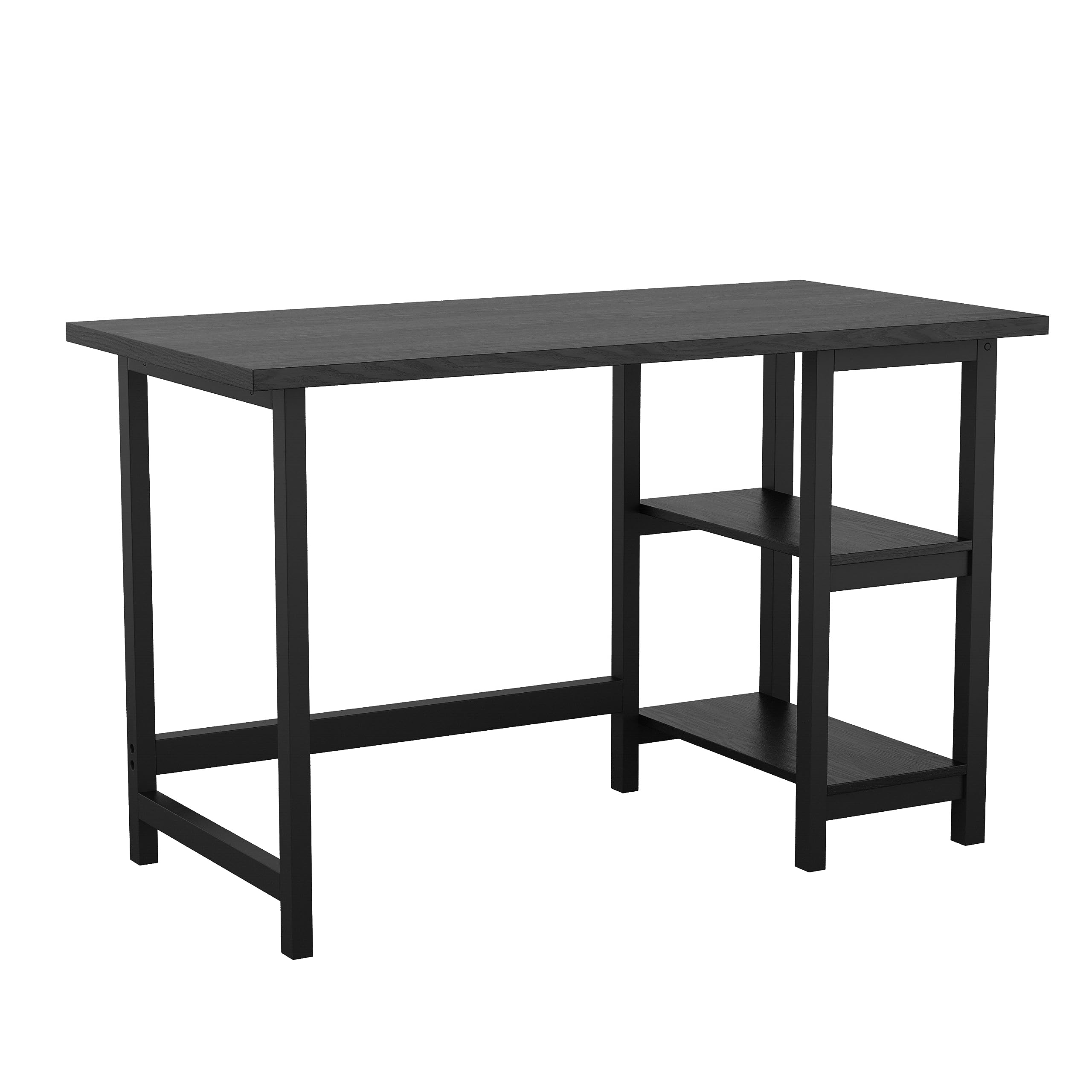 Martha Stewart Beckett Modern Trestle Desk with Open Side Shelving in Black Wood Grain Finish
