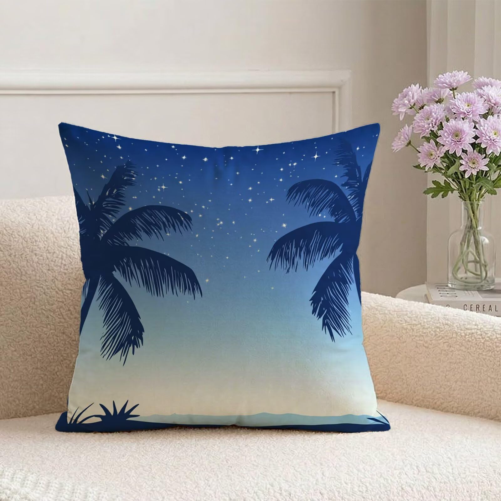 Coussin décoratif bleu marine 80x80 cm en velours imperméable pour canapé chic