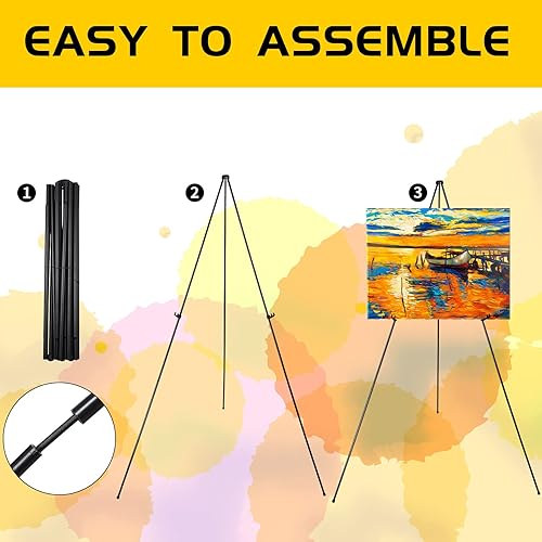 Miniatura 3 de Paquete de 9 caballetes de exhibición de 63 pulgadas, soporte portátil de pintura  Caballete plegable de metal ligero telescópico trípode para