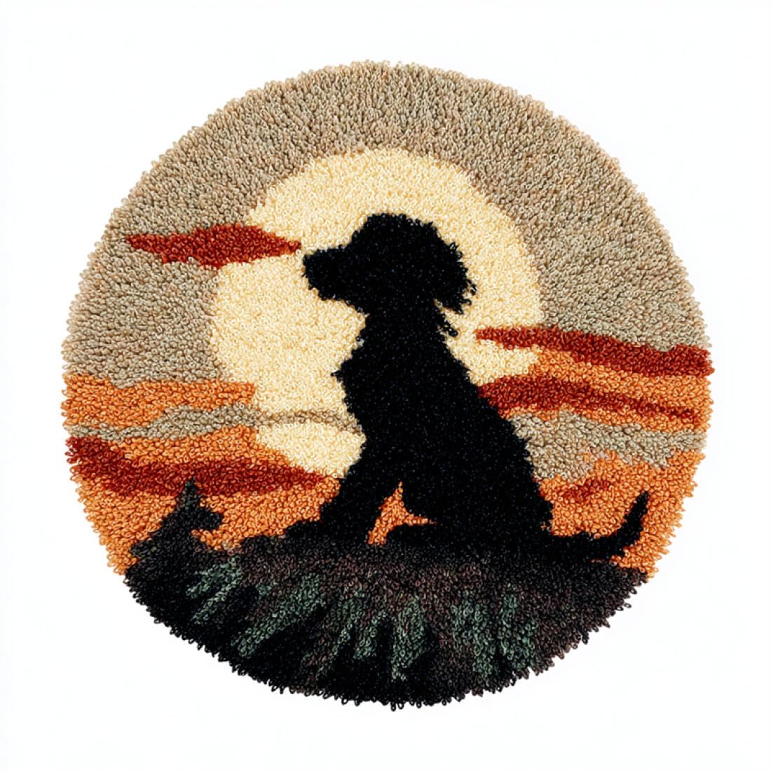 Rqwybcaxn DIY Latch Hook Rug Kit for Adults Animal Embroidery Kit Cartoon Dog 50x50cm Round Tapestry with Crochet Hook Living Room Craft Gift