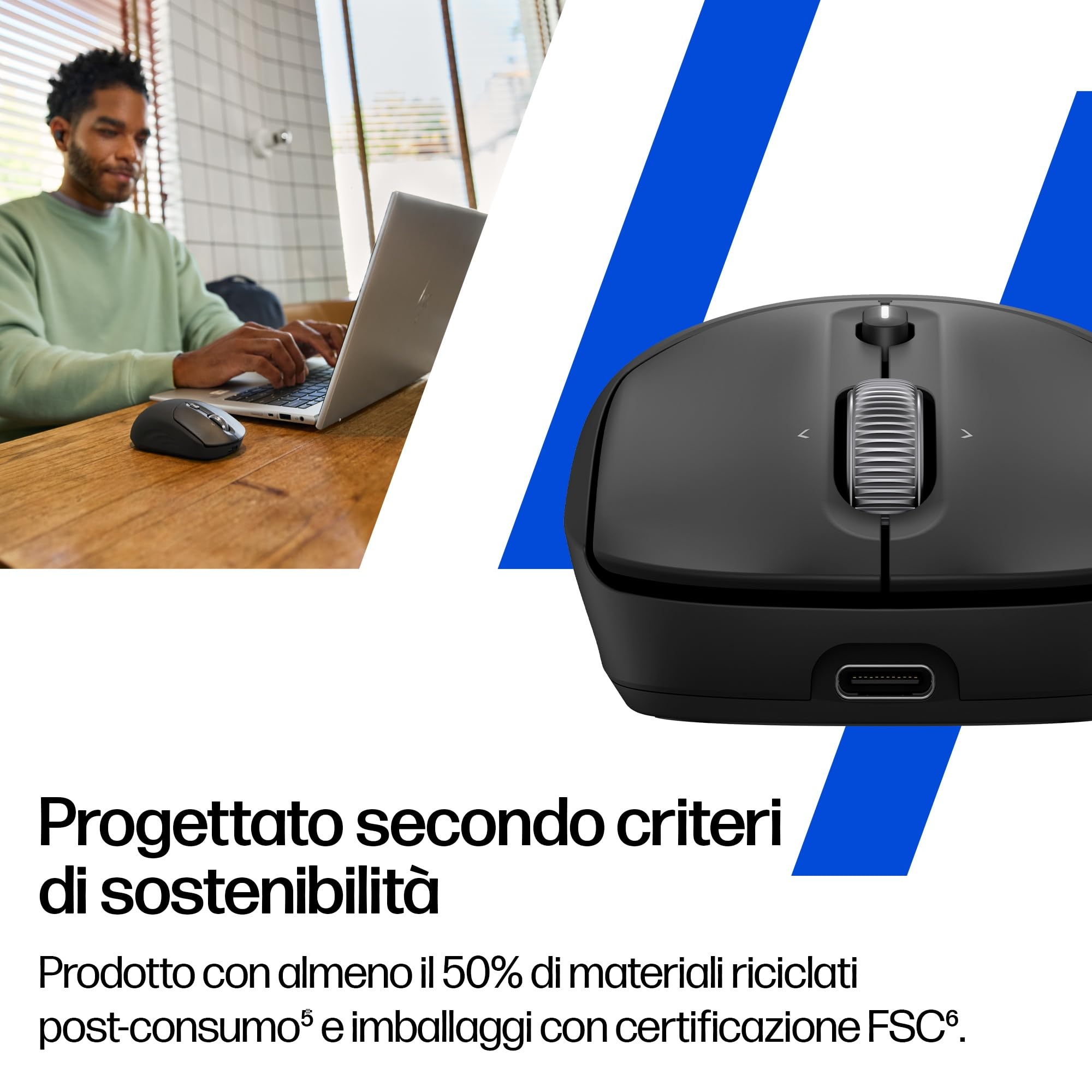 HP 700 Mouse Wireless Ricaricabile, Bluetooth 5.2, USB 2.4 GHz, 7 pulsanti programmabili, fino a 30 giorni di autonomia, 6000 DPI, Compatibile con Windows, macOS, ChromeOS, iOS e Android, Nero