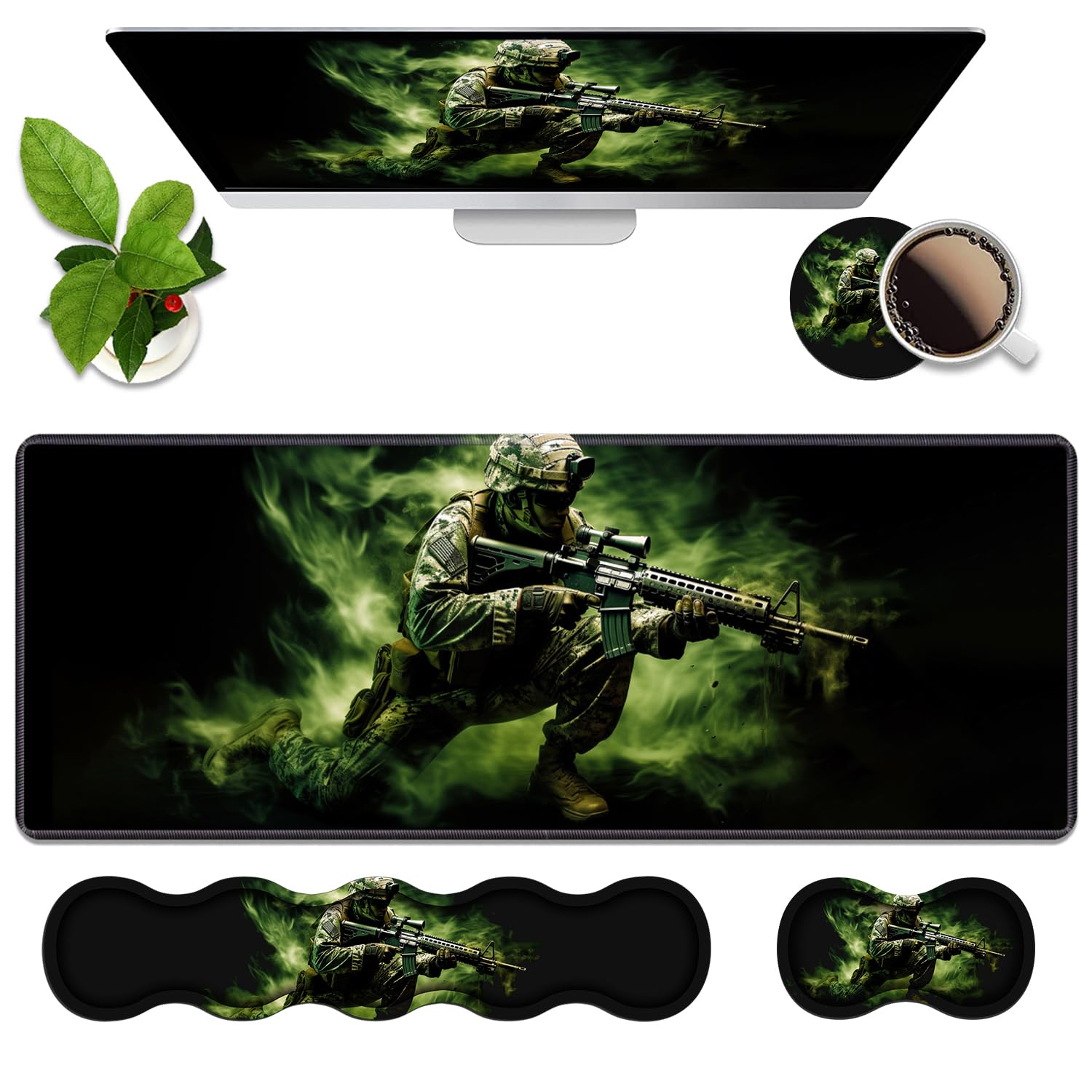 4-in-1 Ergonomisches Mauspad aus Memory-Schaum, Handgelenkauflage-Set, große XXL-Gaming-Schreibtischunterlage + Tastatur-Handgelenkauflage + Maus-Handgelenkkissen + Untersetzer für Zuhause, Büro,