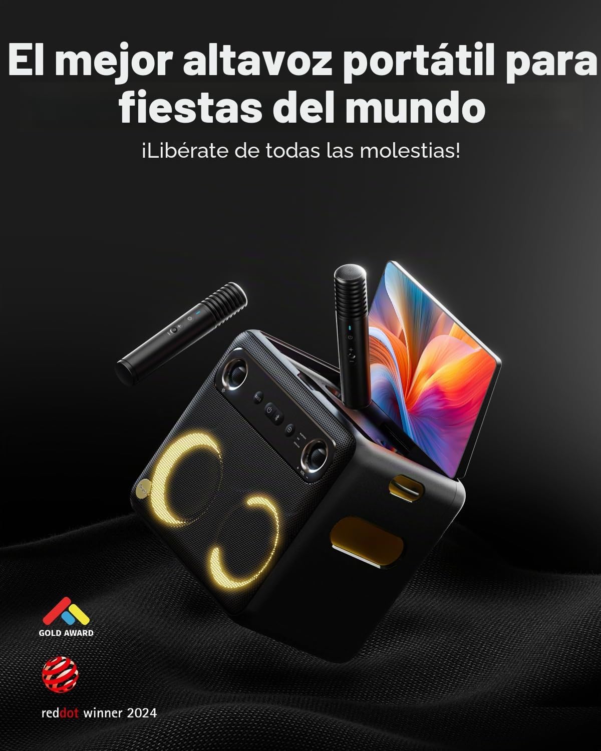 Ikarao 2024 - Máquina de Karaoke Inteligente para Adultos - con Pantalla de Letra, Tableta de Karaoke de 64 GB, 2 micrófonos inalámbricos, Sistema de Karaoke Profesional, Potencia Pico de 600 W, 4