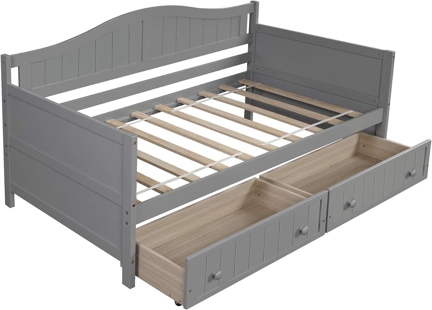Merax Twin Daybed with 2 Drawers, Wood Daybed Frame with Wood Slat Support, Sofa Bed for Bedroom Living Room, No Box Spring Needed, Gray