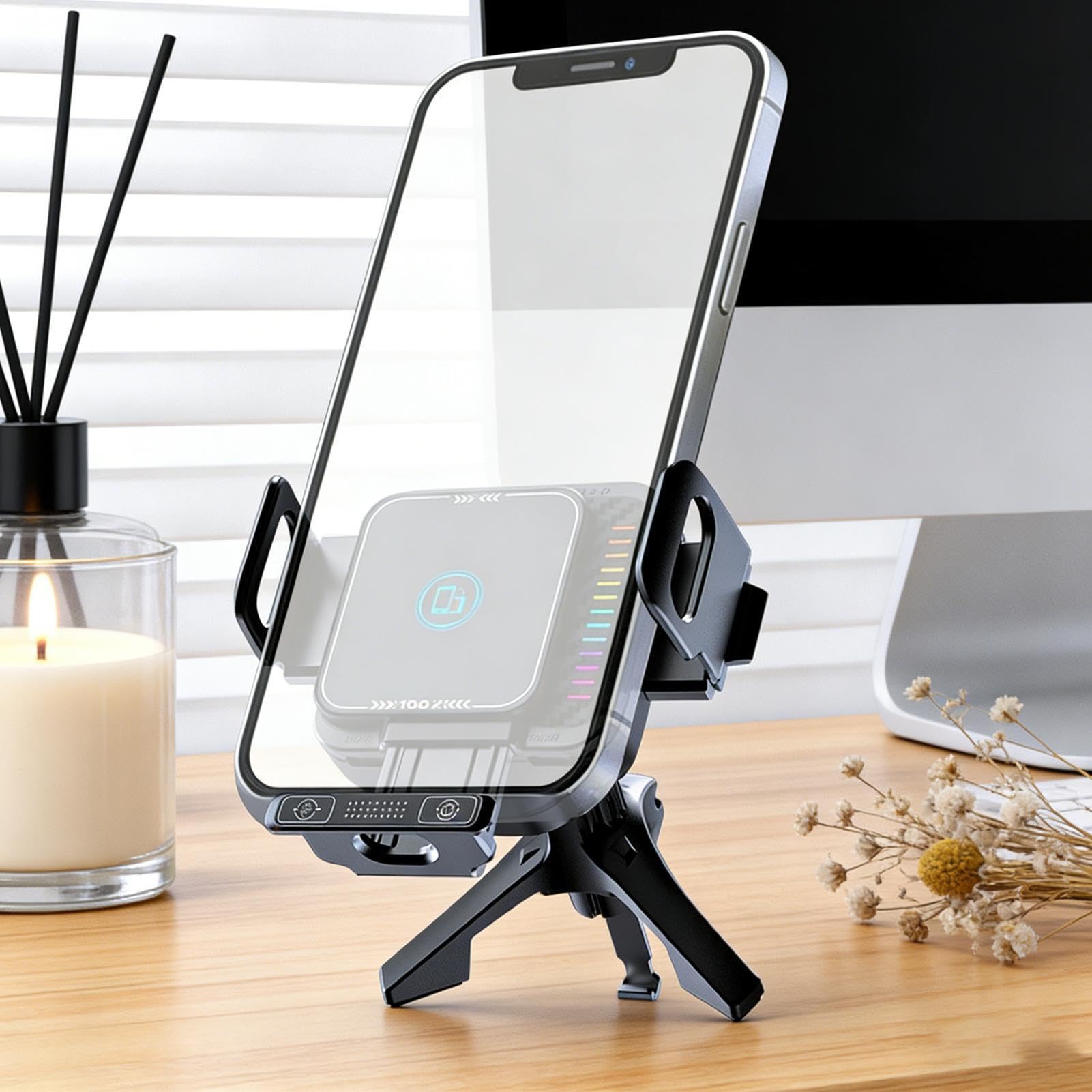 Caricabatterie Telefono Supporto Auto Base girevole 90° a bloccaggio | Supporto Telefono Auto Pieghevole con Schermo per Berline SUV Campervan Pickup