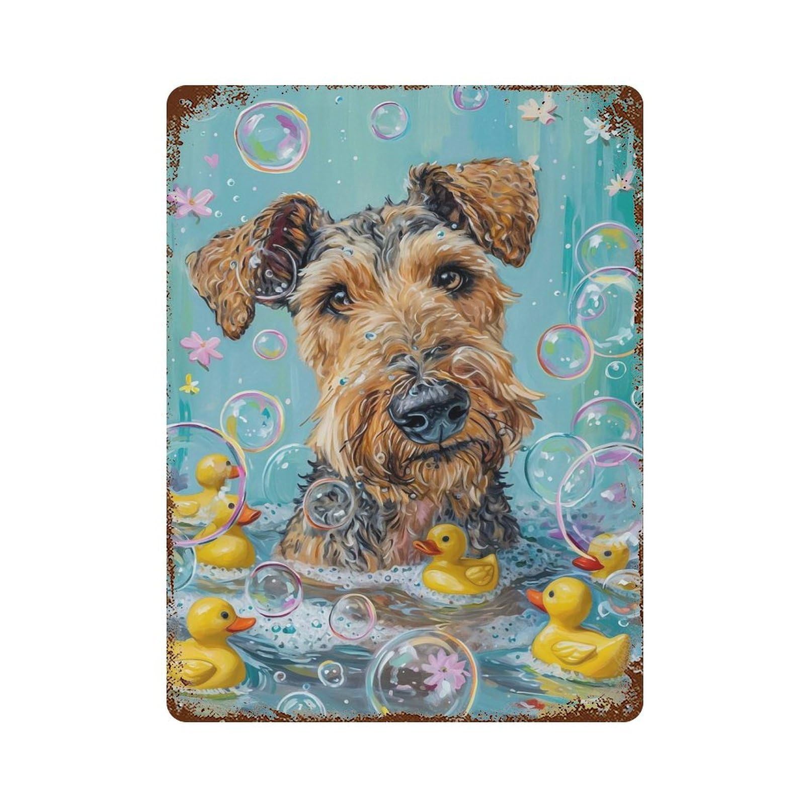 A Airedale Terrier Dog Vintage Wall Sign 15.7"x11.8", Rust Effect Metal Decor for Farmhouse, Kitchen And Entryway Decor