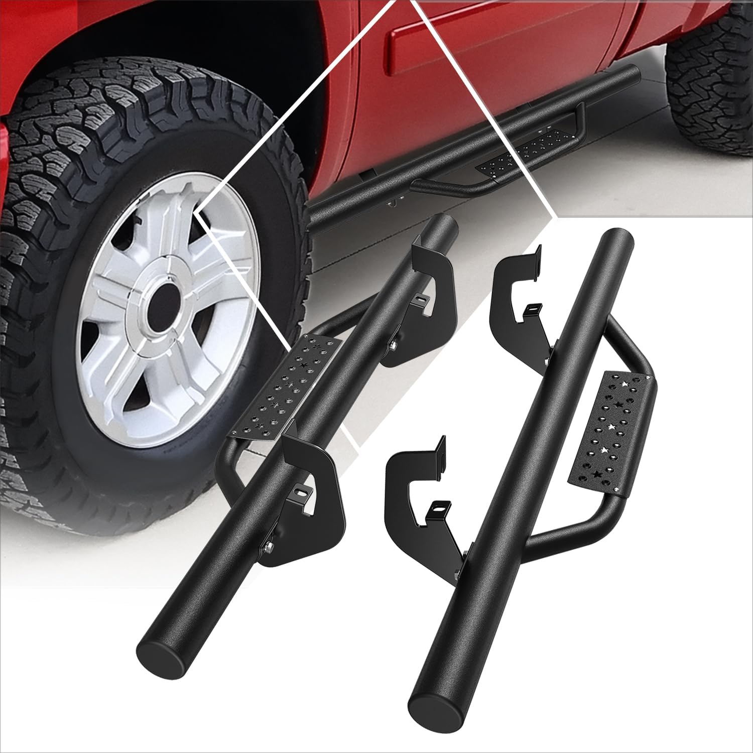 [Pair] 3 Inch Black Steel Round Tube Nerf Bars Drop Side Steps Compatible with 07-19 Chevy Silverado/GMC Sierra Regular Cab