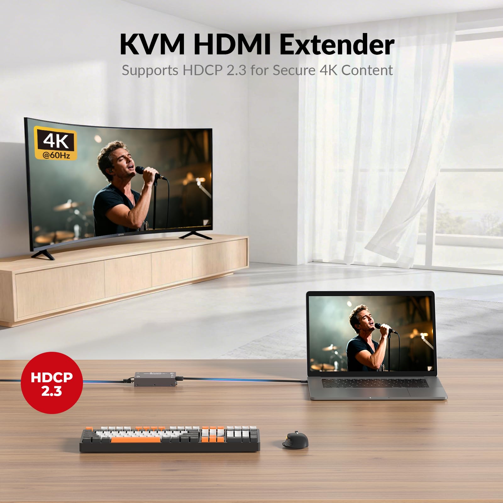 AV Access 4K HDMI & USB KVM Extender Over Cat6/6A/7 Upto 230ft, HDR10, HDCP 2.3, USB 1.1, Bi-Directional PoC, EDID Switch, Ultra-Slim Transmitter/Receiver for Retail & Control Systems (4KEX70-USB)