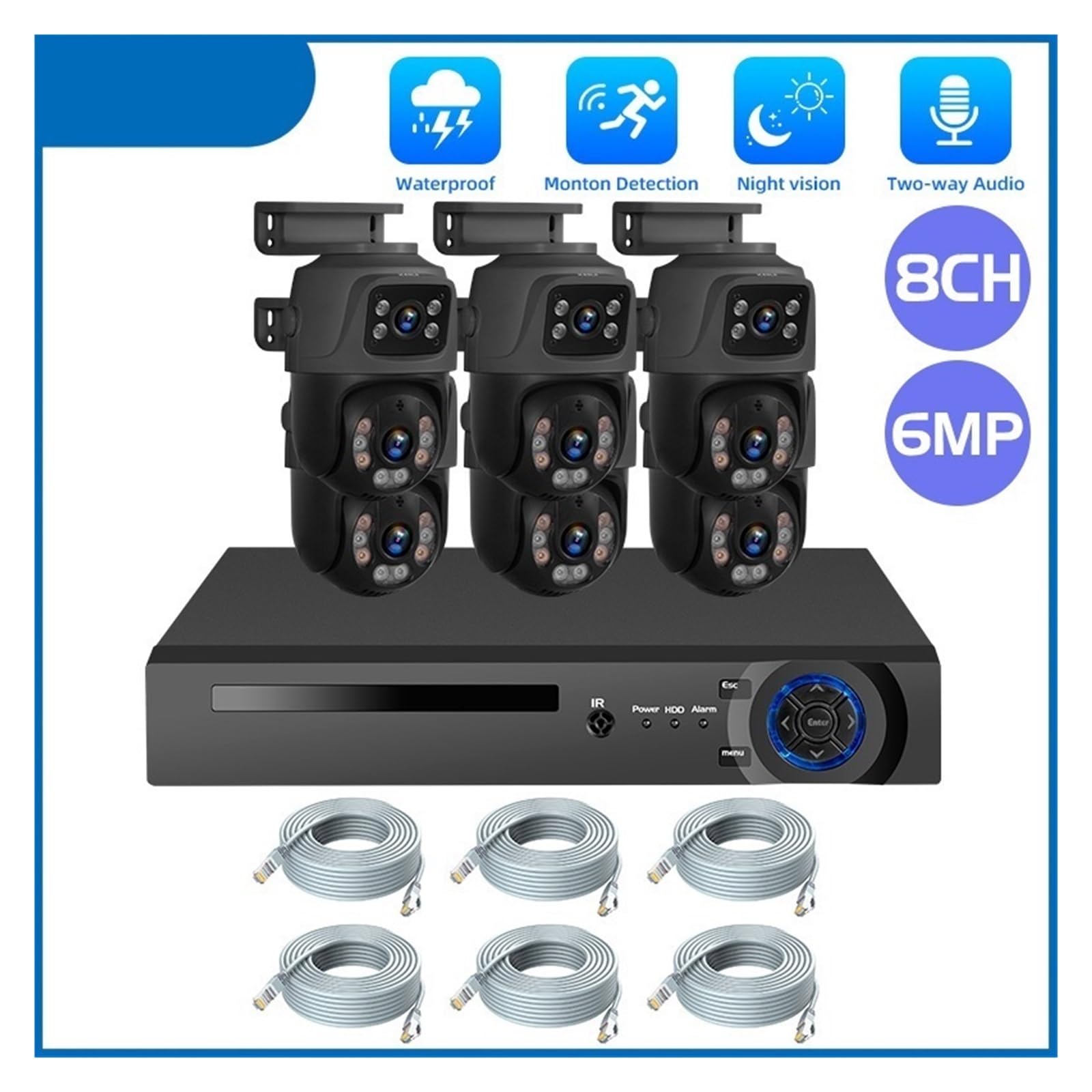 Sistema di telecamere di sorveglianza HD POE impermeabile da 6 MP