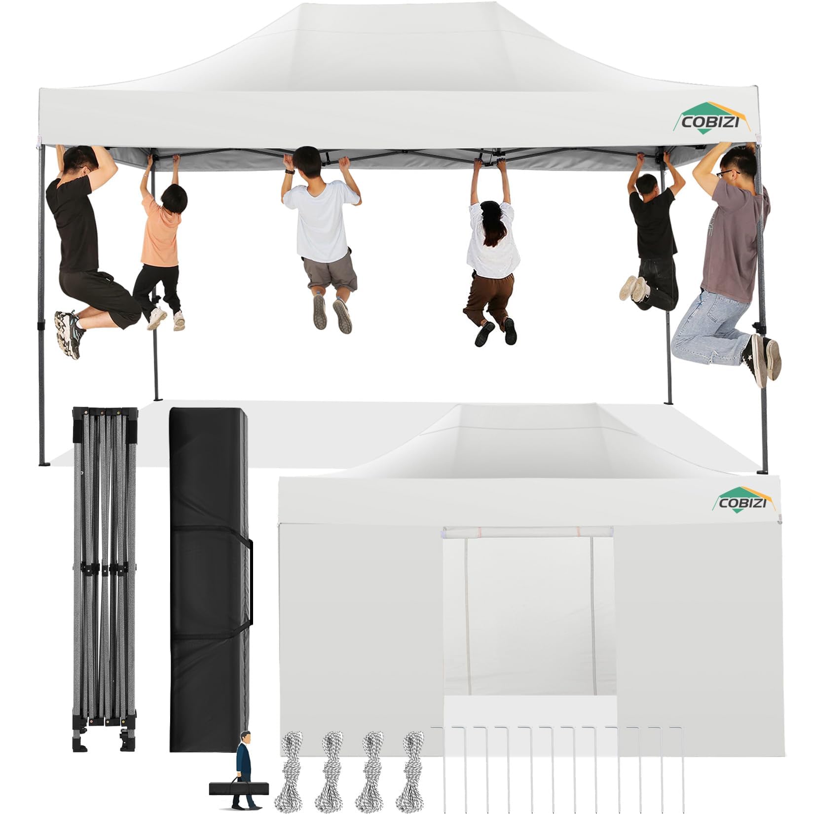 COBIZI Tonnelle Pliante 3x4,5 Imperméable,Barnum Pliant(Blanc avec Parois) | Tonnelle de Jardin Exterieur avec Parois Latérales,Tonnelle Pop Up,Anti UV Tente pour Plage Terrasse Camping,Tente sac Inclus
