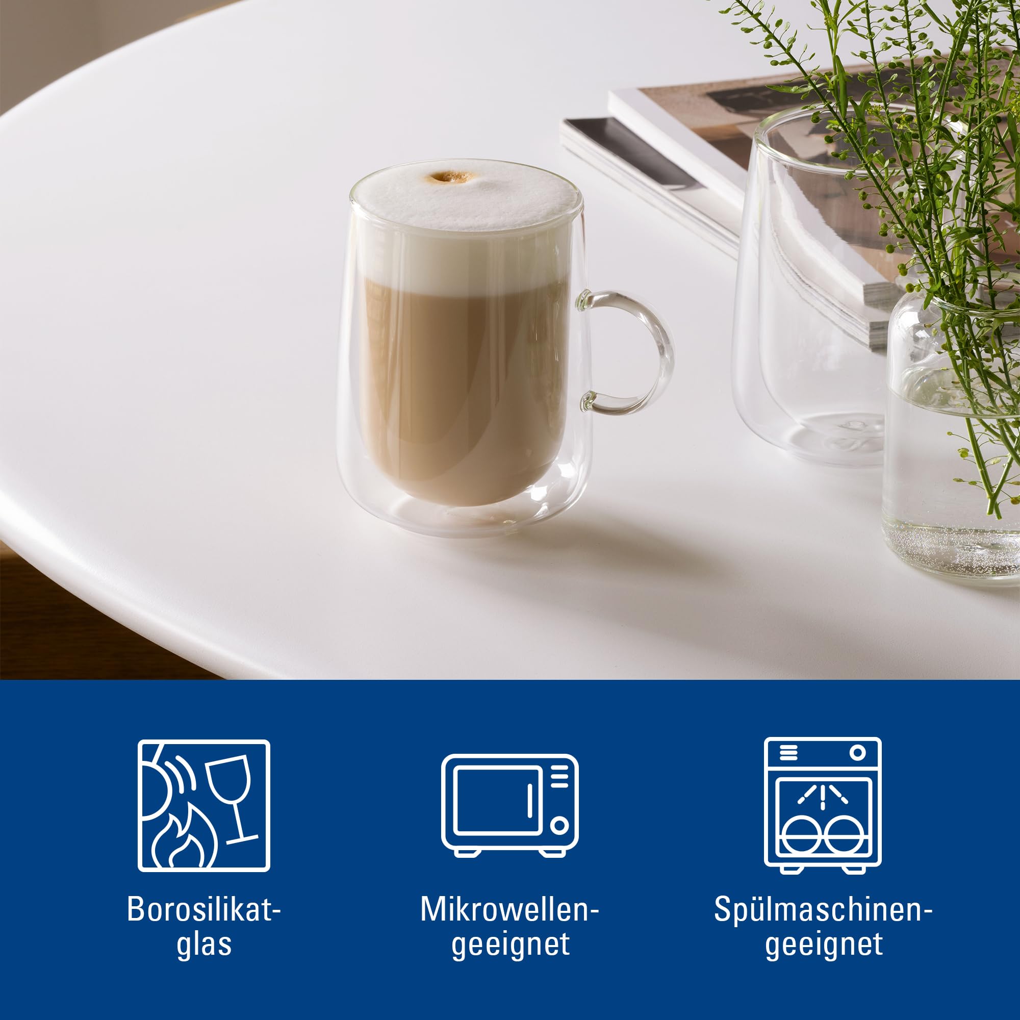Villeroy & Boch – Artesano Hot&Cold Beverages Latte-Macchiato-Glas mit Henkel Set 2 teilig 360 ml Klar, Spülmaschinenfest, Mikrowellensicher, Tasse Transparent Doppelwandig, Borosilikatglas