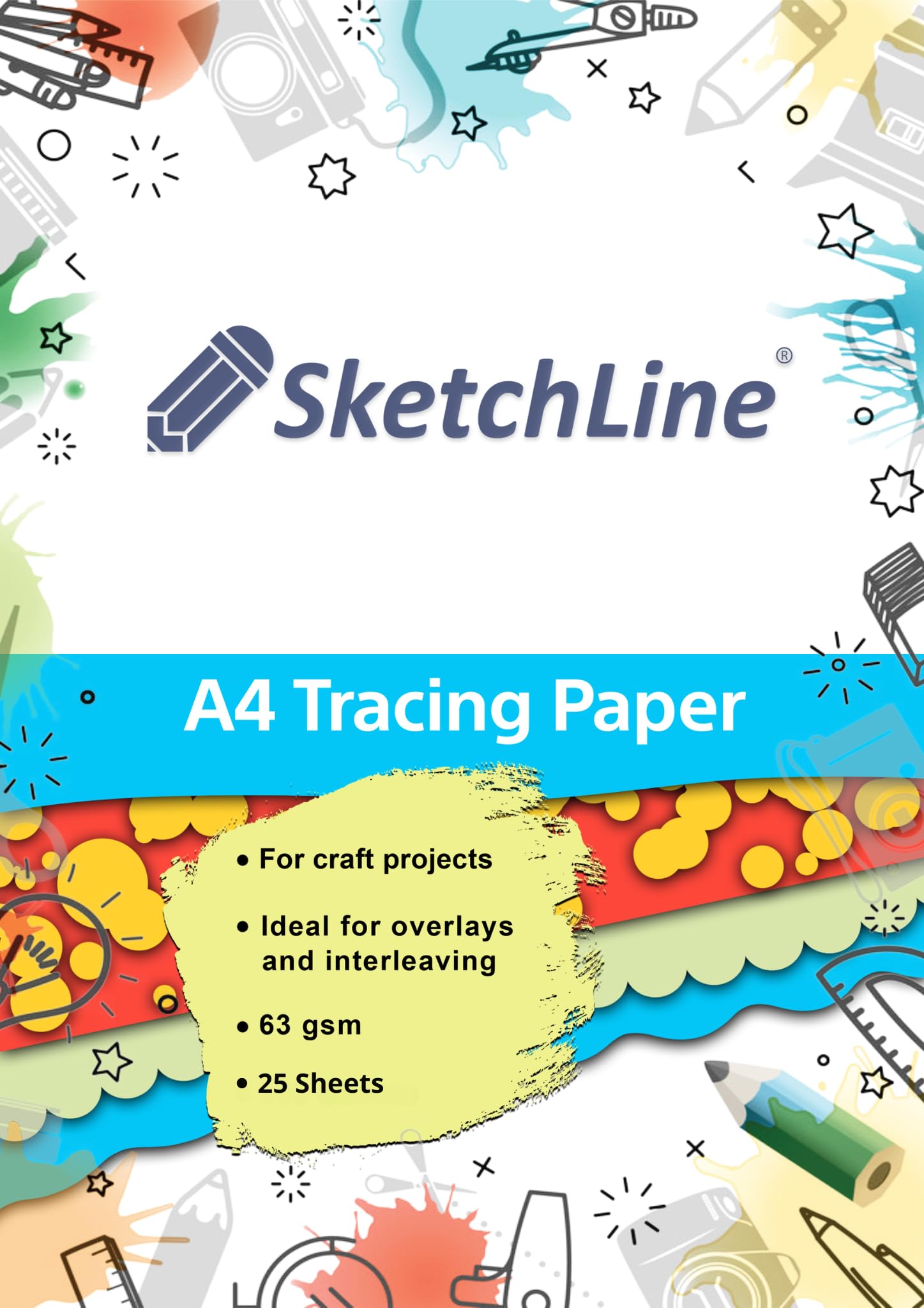 SketchLine Tracing Paper A4 Size 25 Sheets (63gsm) with High Transparency & Optimum Thickness for Drawing, Sketching & Dressmaking