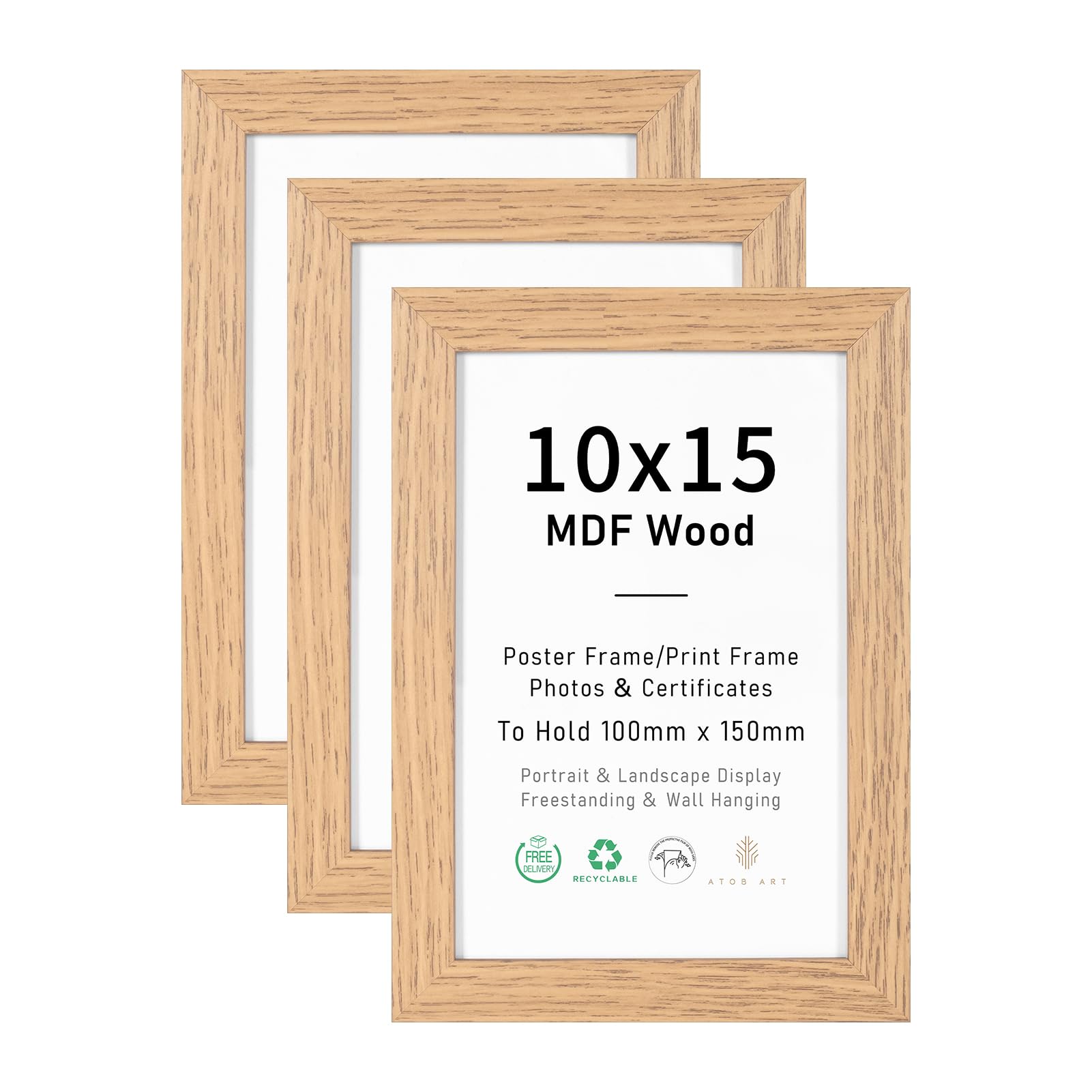 ATOBART 10x15 Braun Bilderrahmen,4x6 zoll MDF Holz Fotorahmen mit Acrylglas zum Tischdisplay&Aufhängen,3er Set