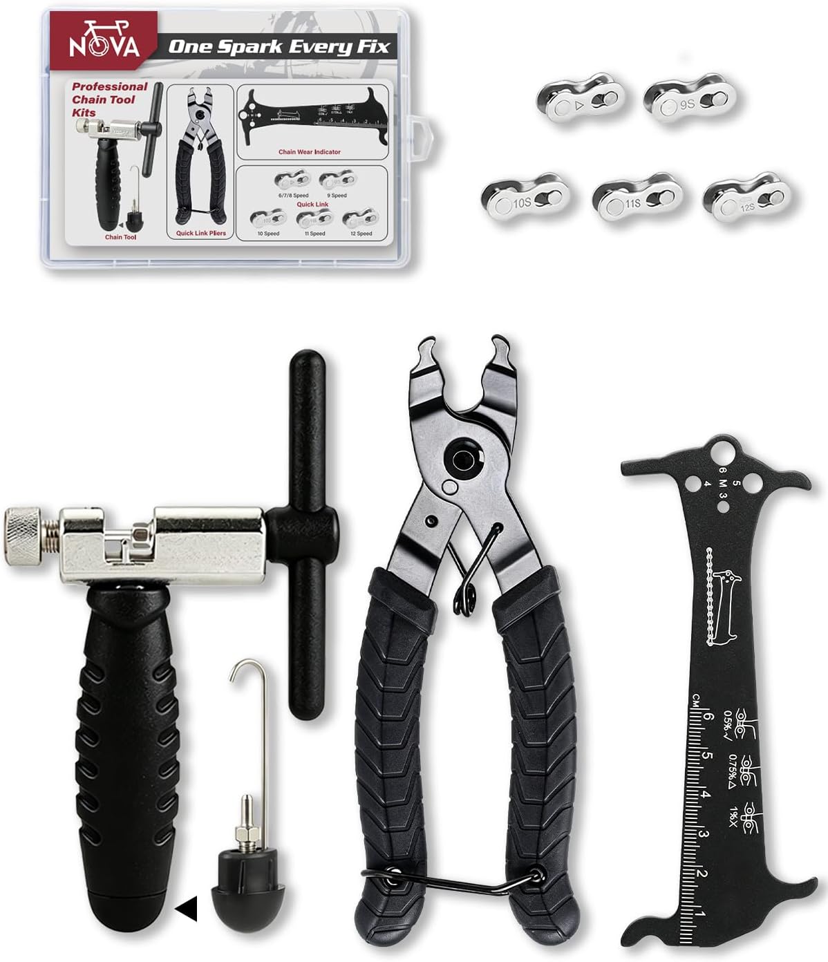 NOVASPARK Bike Chain Tool Kit for 6-12 Speed Chains and Master Link Pliers
