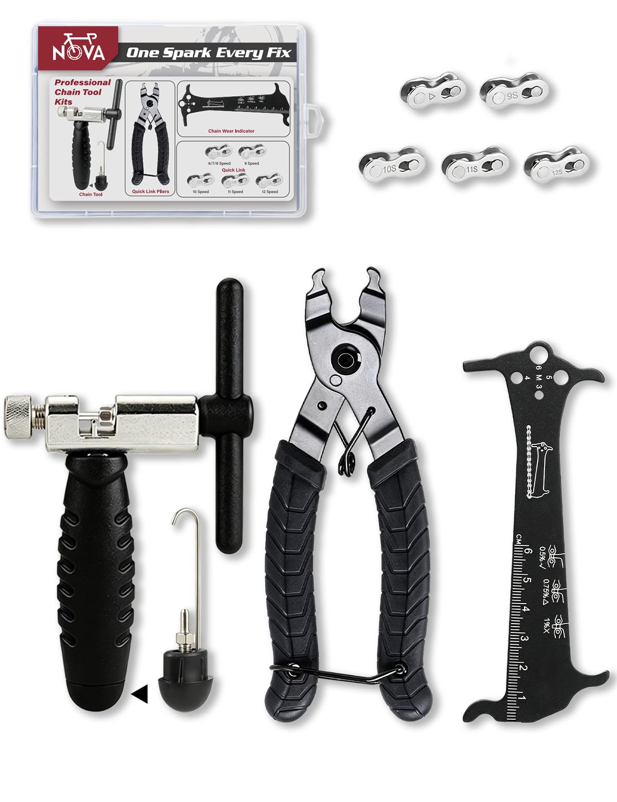 NOVASPARK Bike Chain Tool Kit for 6-12 Speed Chains and Master Link Pliers