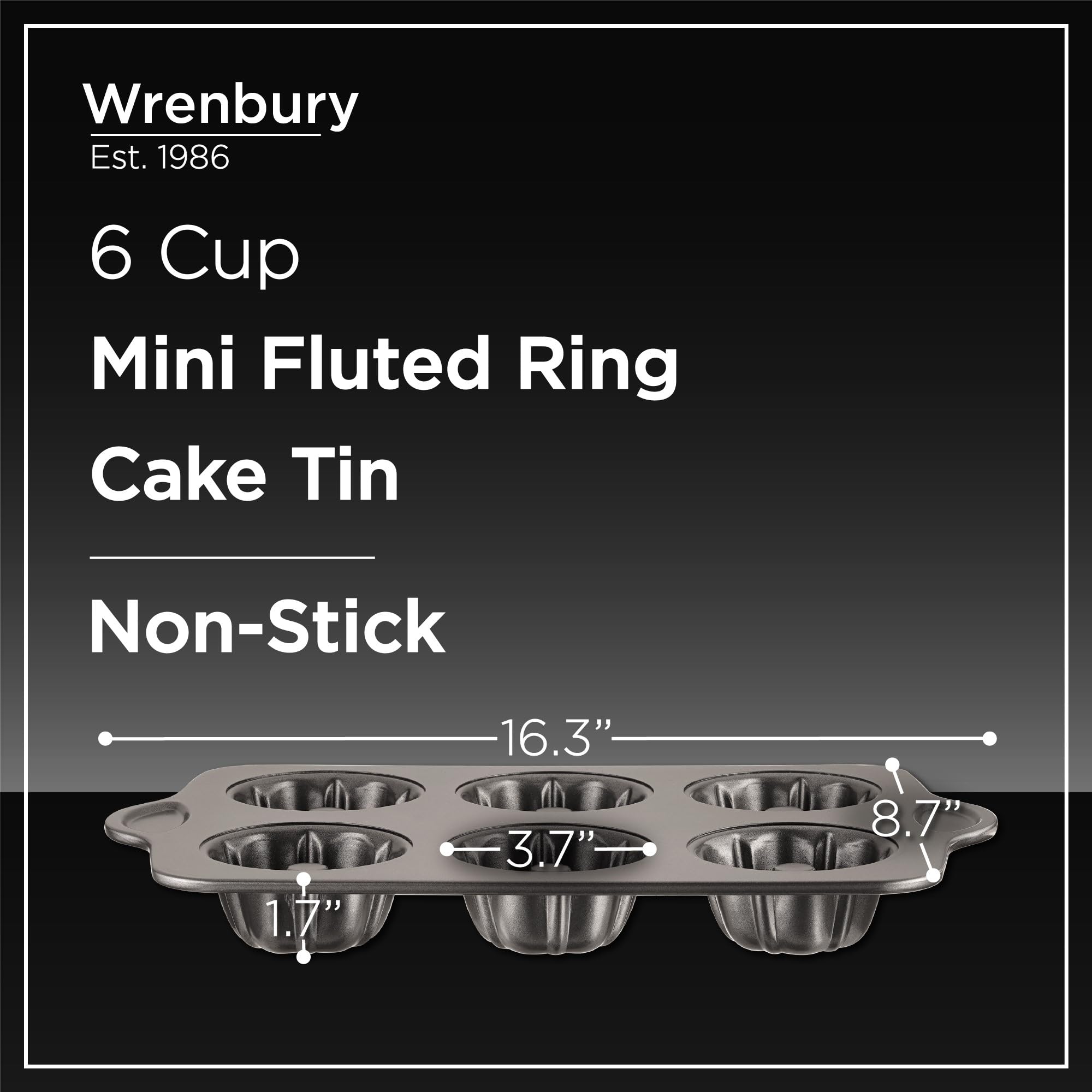 Wrenbury Lot de 2 mini moules à gâteau cannelés antiadhésifs – Moule à gâteau en forme d'anneau d'ange pour la cuisson de petits gâteaux – Sans PFOA et passe au lave-vaisselle – Tasse de 9,5 cm