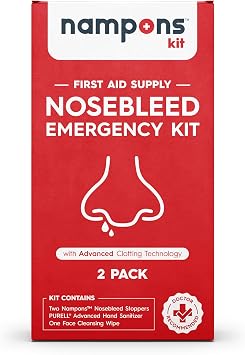 Emergency Nosebleed Kit with Advanced Clotting Technology by Nampons. Kit Includes 2 Nampon Nosebleed Stoppers, Purell Hand Sanitizer, and XL Facial Cleansing Wipe for Kids and Adults.