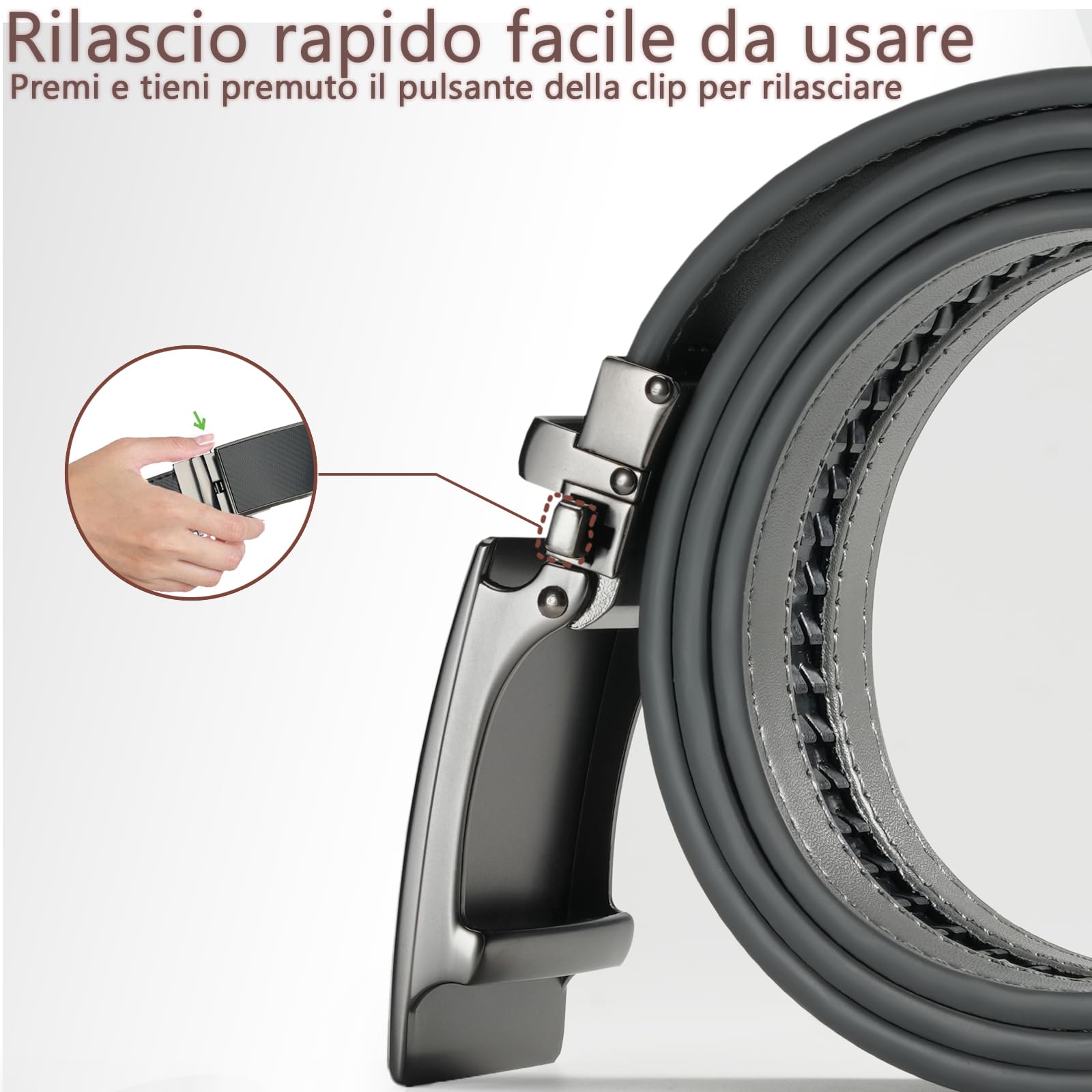 FEFLO Cintura Uomo, Cintura Pelle con Fibbia Automatica cricchétto, Larghezza 35 mm,Taglia Regolata, Adatto per abbigliamento da lavoro e casual
