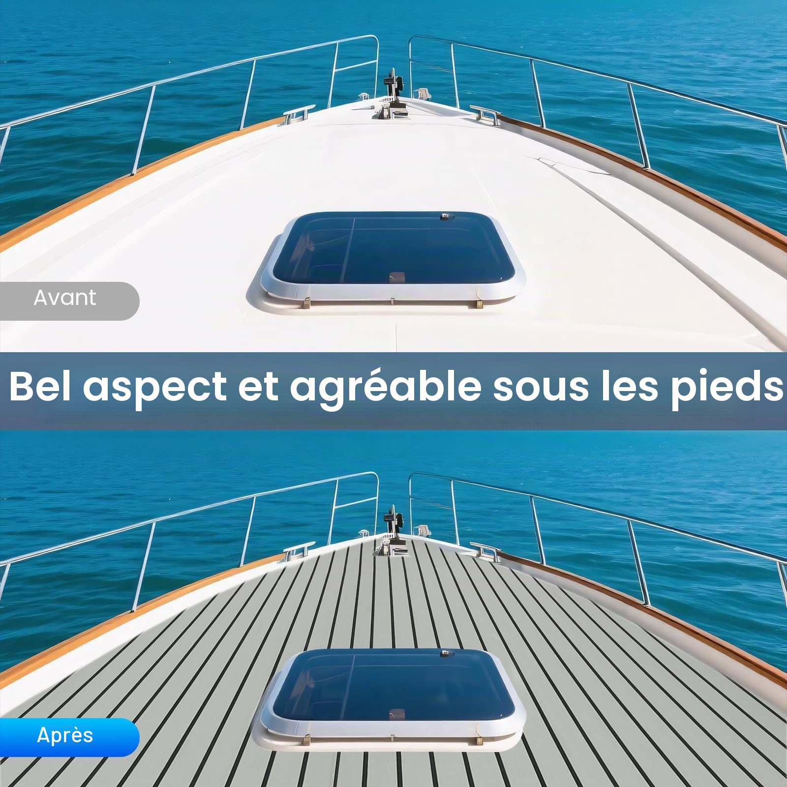 240 cm x 90 cm x 6 mm - Garniture de plafond en mousse EVA pour bateaux yacht marine - Tapis antidérapant avec dos adhésif - Revêtement de sol en bois de teck synthétique