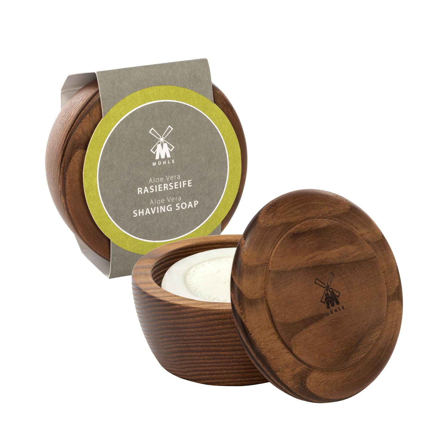 MÜHLE Kit de savon à raser - Bol en bois avec savon à raser - Aloe Vera pour peaux sensibles - Végétalien, doux et nourrissant - 65 g